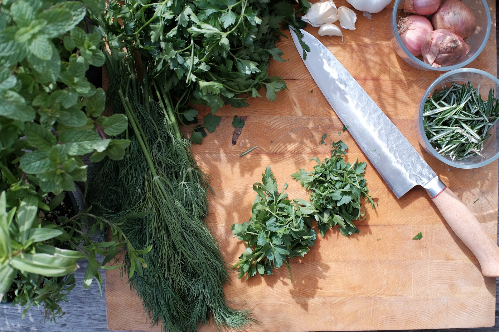Fresh herbs in a warm kitchen